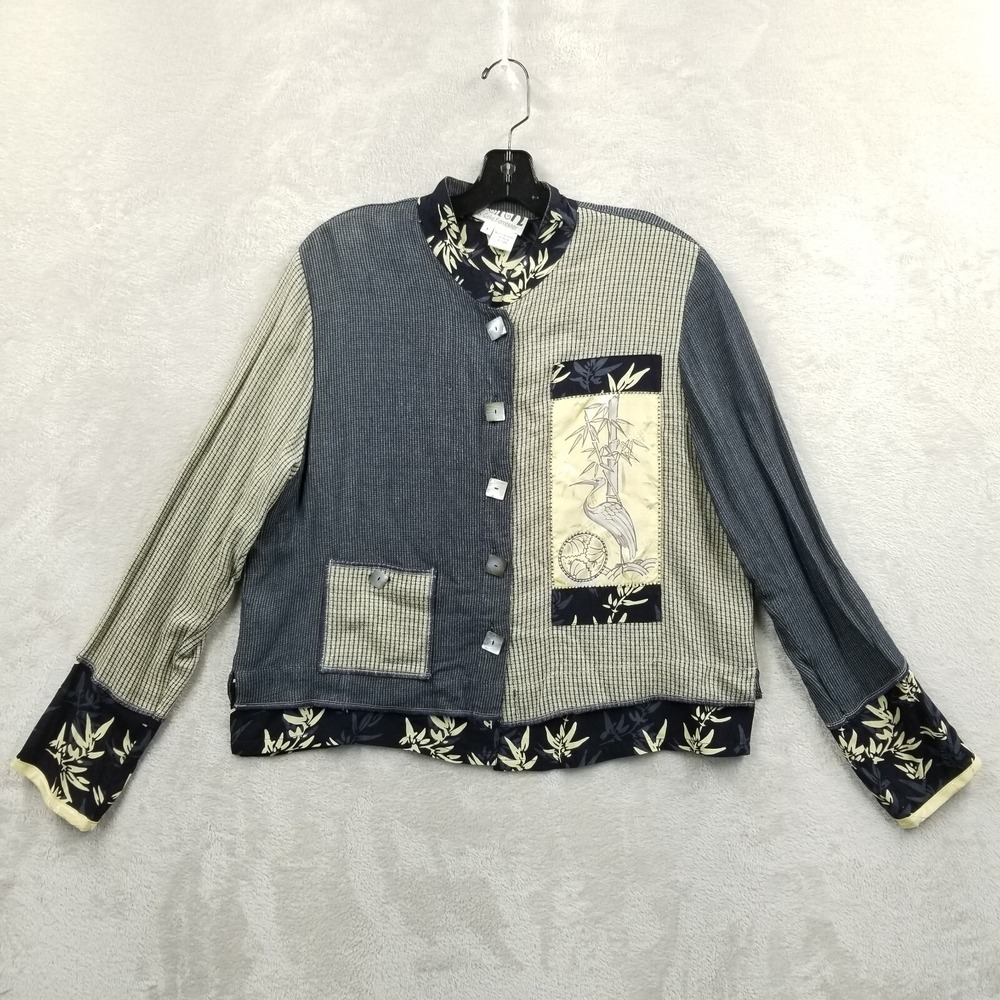 Vintage Faith Blouse Women S‎ Patchwork Mandarin Collar Embroidered Beaded Art
